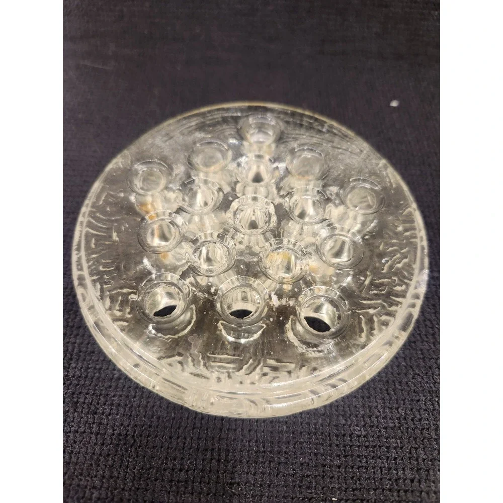 Vintage Clear Glass 16-Hole Flower Frog 4.5 Diameter, Floral/Marble Arrangements